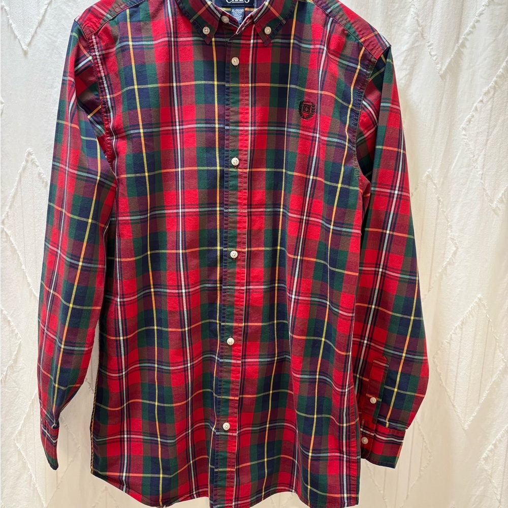 Chaps Red and Green Plaid Button Down Shirt, XL